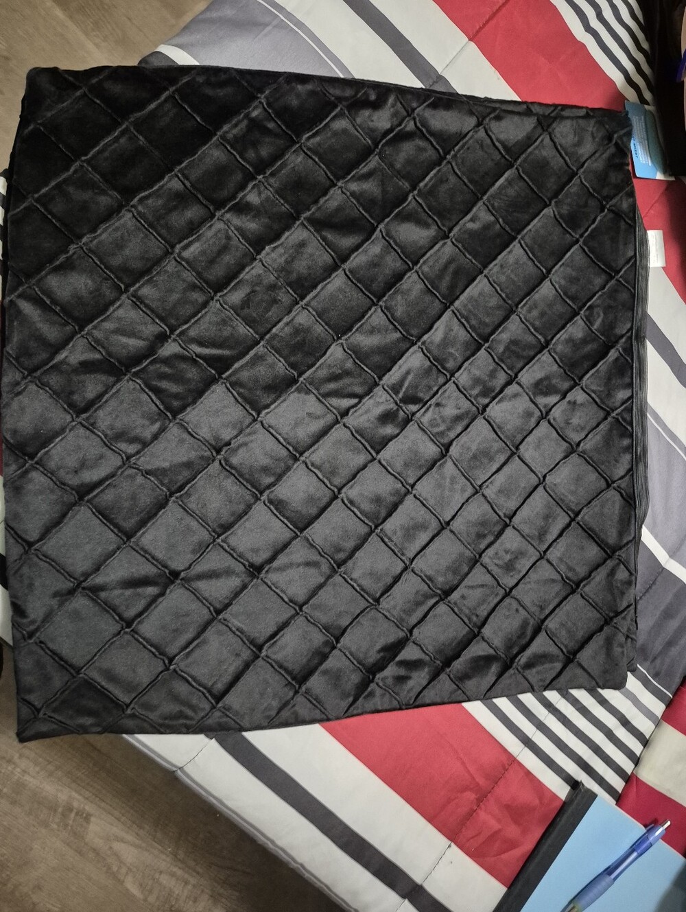 Quilted Black Velvet Like  Square Throw Pillow Covers, Set of 4.